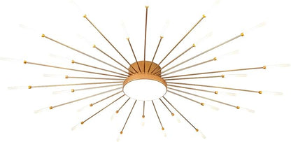 JAYMP 50.4" Ceiling Light Modern Flower Shape Ceiling Lamp for Living Room Dining Room Flush Mount Metal Acrylic Sputnik Firework Petal LED Lighting Fixture (Matte Gold, 30+1 Lights)