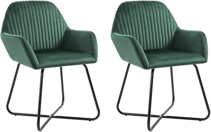 Green Velvet Dining Chairs Set of 2 Modern Accent Chair with Soft Upholstery and Sturdy Steel Legs for Kitchen Living Room Bedroom
