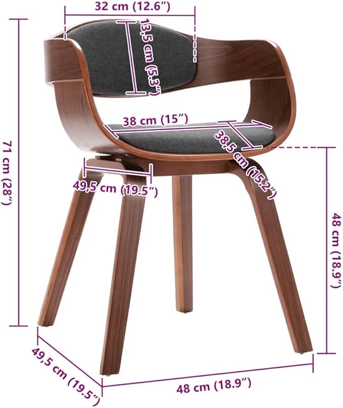 Scandinavian Dining Chair Set of 2, Gray Fabric Seat & Bentwood Frame, 18.2" Legs, 15.4" Seat Depth, 242.5 lb Capacity, Modern Accent Chairs for Dining Room, Kitchen, Living Room