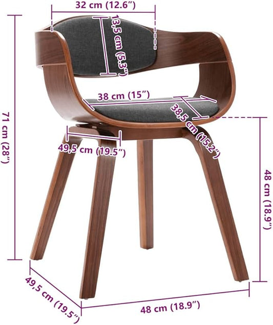 Scandinavian Dining Chair Set of 2, Gray Fabric Seat & Bentwood Frame, 18.2" Legs, 15.4" Seat Depth, 242.5 lb Capacity, Modern Accent Chairs for Dining Room, Kitchen, Living Room