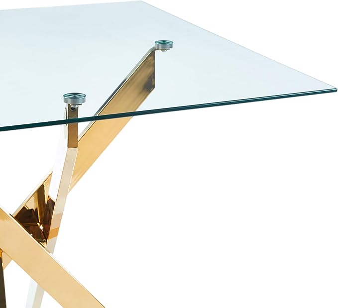 Square Glass Dining Table 35.4'' Inch Modern Square Kitchen Table with Metal Legs Durable Stylish Dinner Table for Dining Room Kitchen