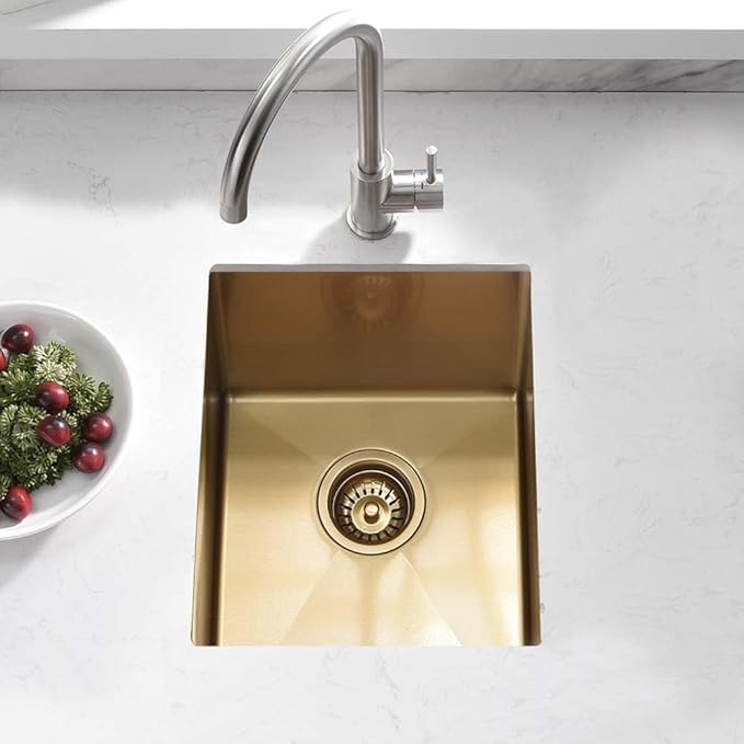 Gold Bar Sink Undermount,Wesliv 12x16 Inch Small Bar Sink Gold Undermount Kitchen Sinks Wet Bar Prep 16 Gauge Stainless Steel Single Bowl Rv Sinks with Bottom Grid