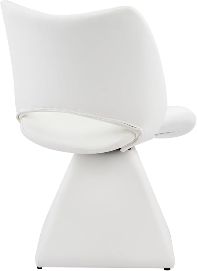Swivel Dining Chair Upholstered Faux Leather Accent Seat with Curved High Back, Cushioned Foam Padding, Metal and Wood Support, Modern Armless Vanity Desk Chair for Kitchen Island, Dining Room (White)
