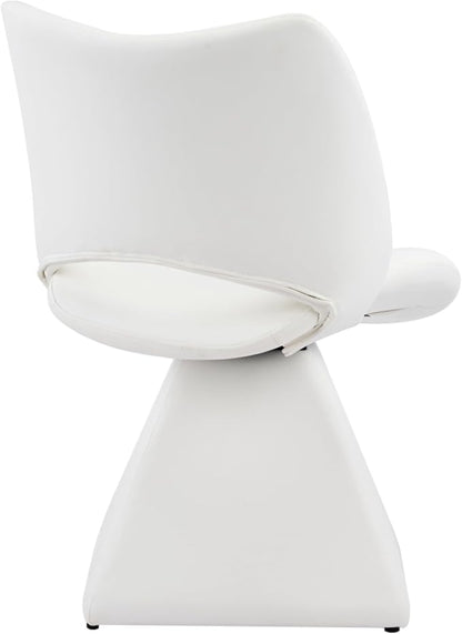 Swivel Dining Chair Upholstered Faux Leather Accent Seat with Curved High Back, Cushioned Foam Padding, Metal and Wood Support, Modern Armless Vanity Desk Chair for Kitchen Island, Dining Room (White)