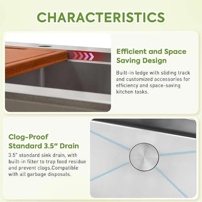 30 Inch Sink Undermount Double Bowl, 16 Gauge 50/50 Double Bowl Stainless Steel Workstation Sink, 30"x18"x10" Large and Deep Kitchen Sink With Accessories