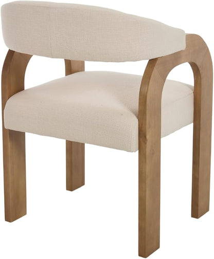 Farmhouse Dining Chairs Set of 6 - Upholstered Armchairs with Linen Cushions & Curved Wooden Arms, Barrel Wood Kitchen Chairs for Dining Room/Cafe/Kitchen Island (Oatmeal Beige)