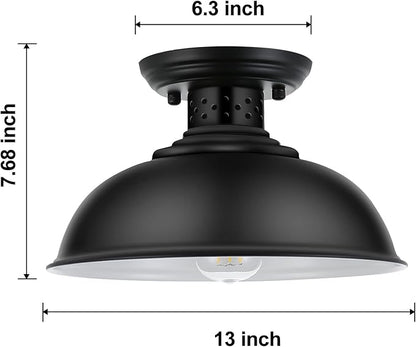 LOEHINLE 2PCS Semi Flush Mount Ceiling Light, Industrial Close to Ceiling Lighting Fixtures, Rustic Vintage Metal Black Ceiling Lamp for Kitchen Island Bedroom Hallway Farmhouse, 13in