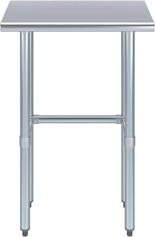 Stainless Steel Work Table Open Base | NSF Kitchen Island Food Prep | Laundry Garage Utility Bench (24" Long x 14" Deep)