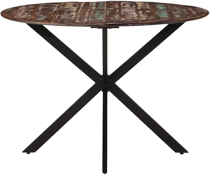 Round Solid Reclaimed Wood Dining Table, Multicolor Powder-Coated Steel Industrial Kitchen Table for Home Dinners, Mesas de Comedor