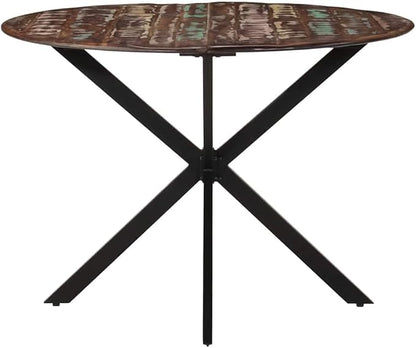 Round Solid Reclaimed Wood Dining Table, Multicolor Powder-Coated Steel Industrial Kitchen Table for Home Dinners, Mesas de Comedor