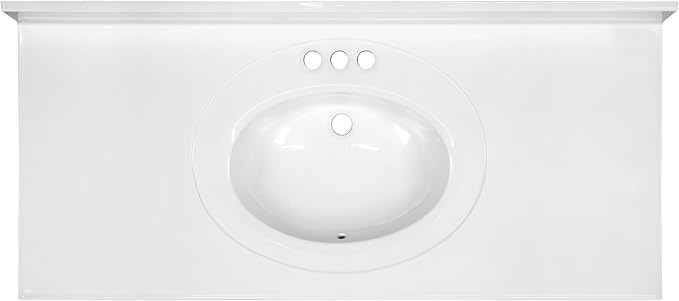 Design House Cultured Marble Vanity Top, 49 in W x 22 in D, Integrated 4 in Centerset Oval Sink & Backsplash, Solid White, 586255