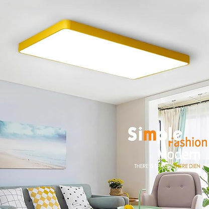 LED Ceiling Light Fixture,16 * 24 Inch Modern Rectangle Recessed Ceiling Lights,Dimmable Light,48W Yellow Close to Ceiling Lighting Flush Mount Living Room Bedroom,3000K-6000K
