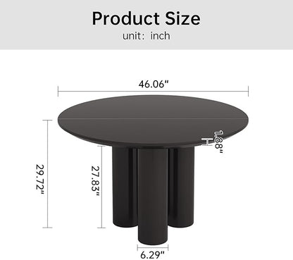 Guyii 46.06" Black Dining Table, Modern Round Kitchen Table, Indoor End Table for Kitchen, Bar, Living Room, Small Space, Easy Assembly, Table Only
