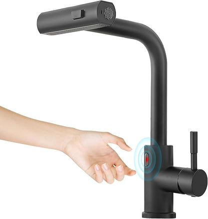 CENOSA Touchless Kitchen Faucet Motion Sensor Hands Free Single Handle Kitchen Sink Faucet with Pull Down Sprayer Matte Black