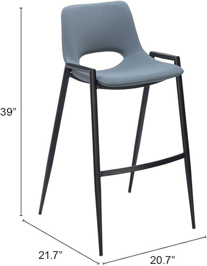 HomeStock Bar Stools Set of 2 - Gray Vinyl Seat & Steel Frame - Kitchen Island & Dining