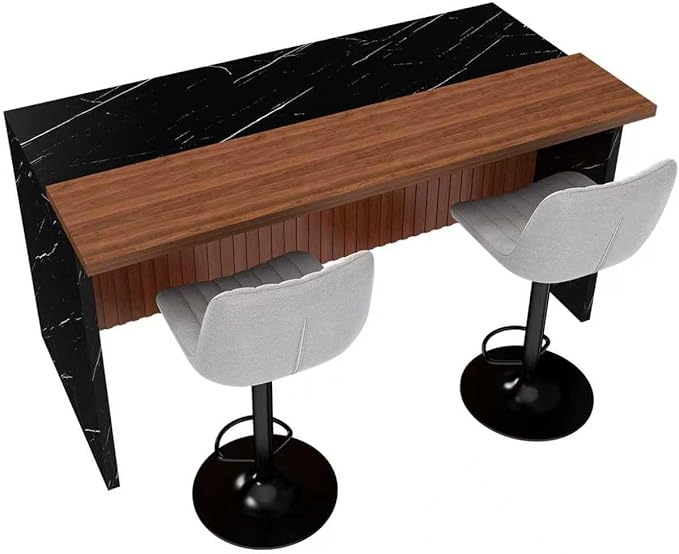 Runboll 63" Large Island Table Set with 2 Bar Stools, Modern Faux Marble Dining Table Set with Multi-Color LED Lights, Kitchen Island with Grille Design for Dining Room, Home, Office, Living Room