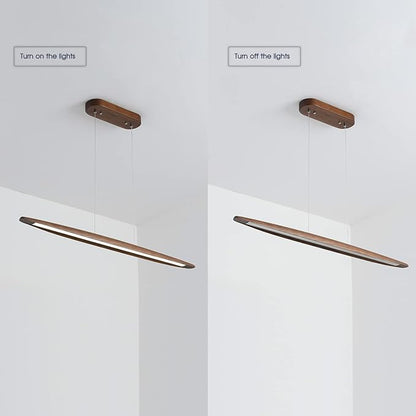 YISDESIGN Wood Linear Pendant Hanging Light Fixture Minimalist Light Linear Chandelier Wood Kitchen Island Lighting 40w Dimmable for Dining Room Dining Table Living Room Pool Table Walnut Color