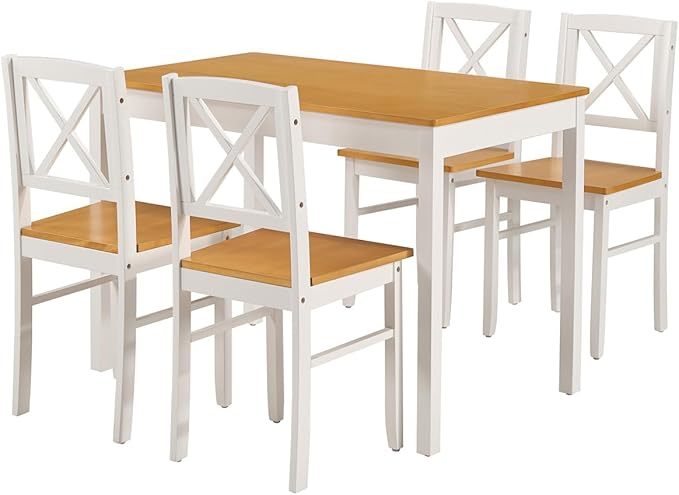 Majnesvon 5 Piece Dining Table Set for 4, Farmhouse Kitchen Table Set with Chairs, Wood Dining Table Chair for Kitchen, Restaurant, Apartment (Ancient White)