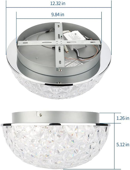 DAKASON LED Ceiling Light Fixture Flush Mount, Crystal Chandelier Modern Ceiling Light for Kitchen, Hallway, Living Room, Foyer, Closet, 12In 15W 1640LM, 3/4/5000K CCT Selectable, Dimmable