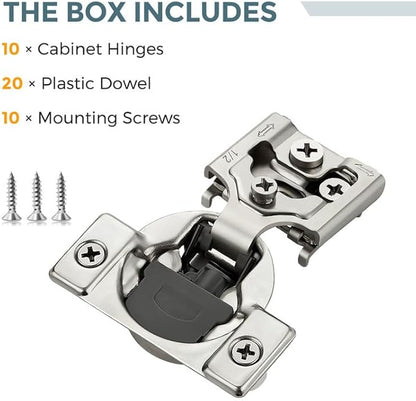 HOME EDIT 10 Pack 5 Pairs 1/2 inch Overlay Soft Close Cabinet Hinges for Kitchen, Stainless Steel Three-Way Adjustable, Concealed Self-Closing Door Hinges