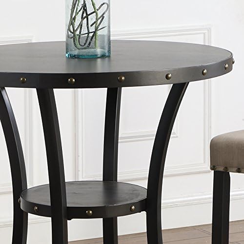 36" Round Bar Table Espresso Finish with Nail-Head Trim, Wood Look Coffee Bean Top, Curved Metal Legs, 42" Height Bistro Table for Kitchen Island Home Bar Cafe