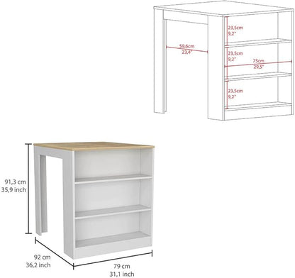 GOWE 2 Piece Kitchen Set, Kitchen Island Table + Pantry Cabinet, White/Light Oak