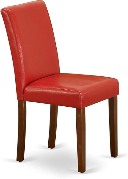 HomeStock 7 Piece Kitchen Table & Chairs Set Consist of a Rectangle Dining Room Table and 6 FireBrick Red Faux Leather Upholstered Chairs, 36x60 Inch, Mahogany
