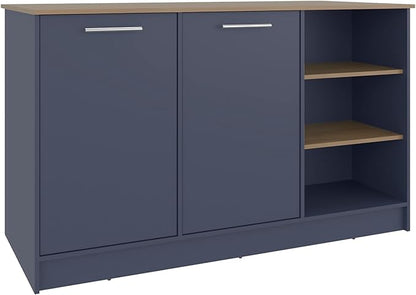 GOWE Ginger Kitchen Island, Three Open Shelves, Two Cabinets Doors with Interior Storage Option, Floorstanding Island, Kitchen Organizer and Decor