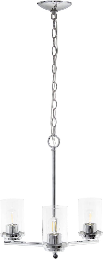 Elegant Designs PT1018-CHR 15" Traditional Vintage Modern Industrial 3-Light Metal and Clear Glass Kitchen Island Foyer Hallway Living Room Den Dining Room Hanging Pendant Chandelier, Chrome