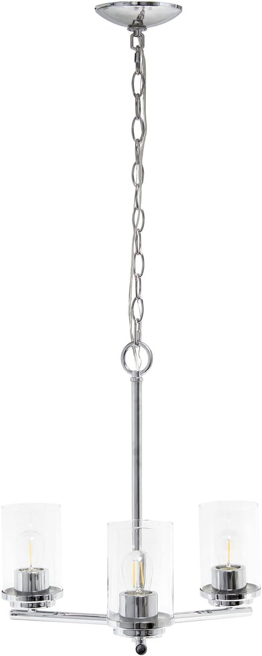Elegant Designs PT1018-CHR 15" Traditional Vintage Modern Industrial 3-Light Metal and Clear Glass Kitchen Island Foyer Hallway Living Room Den Dining Room Hanging Pendant Chandelier, Chrome