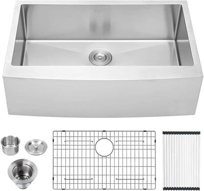 Lordear 30 Inch Farmhouse Kitchen Sink 16 Gauge 30"x21"x10" Stainless Steel Single Bowl Apron Front Undermount Farm Sink