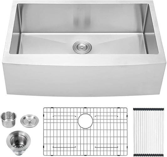 Lordear 30 Inch Farmhouse Kitchen Sink 16 Gauge 30"x21"x10" Stainless Steel Single Bowl Apron Front Undermount Farm Sink