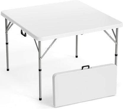 VINGLI 42" Fold in Half Square Table, Bi-Folding Commercial Portable Plastic Dining Table for Kitchen Outdoor Party Wedding Event, White