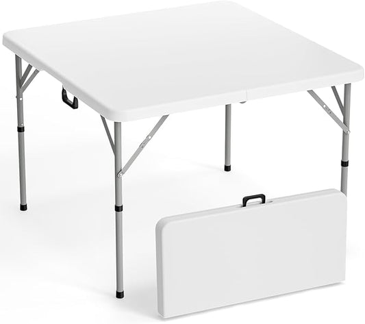 VINGLI 42" Fold in Half Square Table, Bi-Folding Commercial Portable Plastic Dining Table for Kitchen Outdoor Party Wedding Event, White