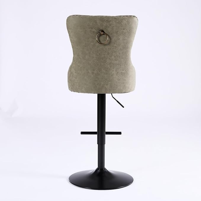 Aged and Retro PU Swivel Bar stools Adjusatble Seat Height from 26 33 Inch, Bar Stools with Backs Comfortable Tufted for Home Pub and Kitchen Island (Olive Green,Set of 2)