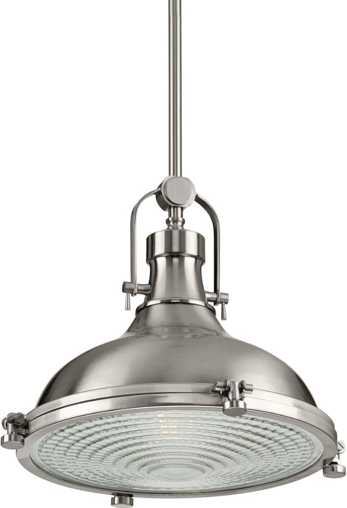 Progress Lighting 1-Light Fresnel Glass Coastal Pendant Light, Fresnel Lens Collection , Indoor, P5188-09, Brushed Nickel