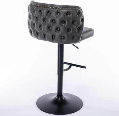 Furniture,Swivel Adjusatble Seat Height, Modern PU Upholstered Bar Stools with The Whole Back Tufted, for Home Pub and Kitchen Island（Dark Gray, Set of 2）