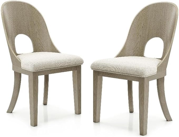 Furniture of America Selyra Modern Solid Wood Dining Chairs Set of 2 with Curved Wood Back, Comfortable Upholstered Seating for Dining Room, Home Kitchen, White Oak