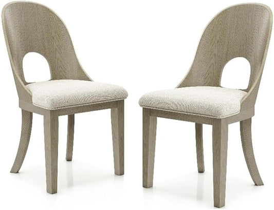 Furniture of America Selyra Modern Solid Wood Dining Chairs Set of 2 with Curved Wood Back, Comfortable Upholstered Seating for Dining Room, Home Kitchen, White Oak