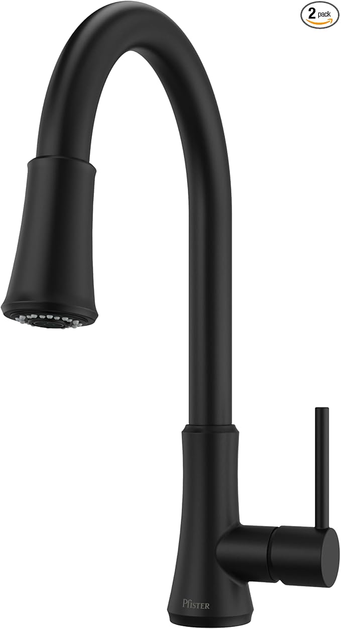Pfister Pfirst Series Kitchen Faucet with Pull-Down Sprayer, Single Handle, High Arc, Matte Black Finish, G529PF2B