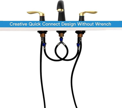 Bathroom Sink Faucet, Faucet for Bathroom Sink, Widespread Black and Gold Bathroom Faucet 3 Hole with Stainless Steel Pop Up Drain and cUPC Lead-Free Hose - (Black and Gold)