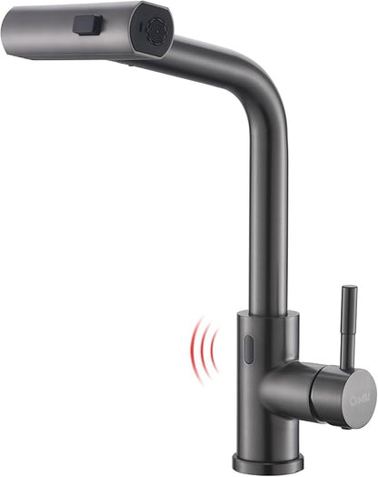 GIMILI Black Stainless Touchless Kitchen Faucet with Pull Down Sprayer, 15” Hight Single Hole Handle Kitchen Sink Faucets