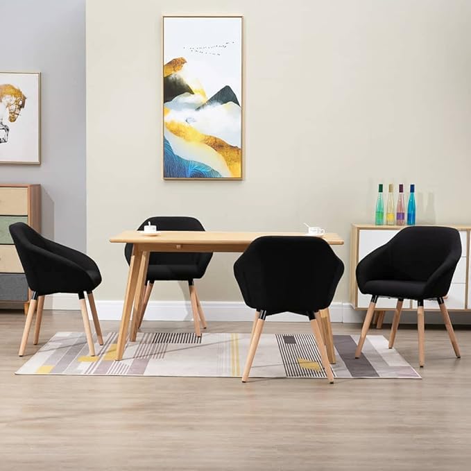4-Piece Black Fabric Dining Chairs Set Solid Wood Frame Matte Finish Indoor Seating for Dining Room Kitchen Living Room