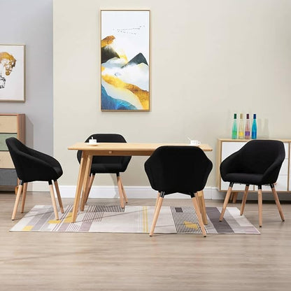 4-Piece Black Fabric Dining Chairs Set Solid Wood Frame Matte Finish Indoor Seating for Dining Room Kitchen Living Room