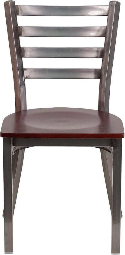 Flash Furniture 2 Pk. HERCULES Series Clear Coated Ladder Back Metal Restaurant Chair - Mahogany Wood Seat