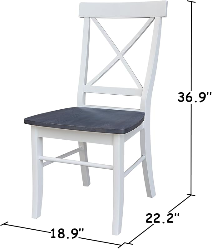 IC INTERNATIONAL CONCEPTS X-Back Solid Wood Chair - Set of 2 Chairs in White/Heather Gray