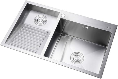 Laundry Utility Sink With Washboard Stainless Steel Kitchen Sink Household Pool Balcony Room Wash Basin Easy Clean Double-Bowl, 700mm/27.5"