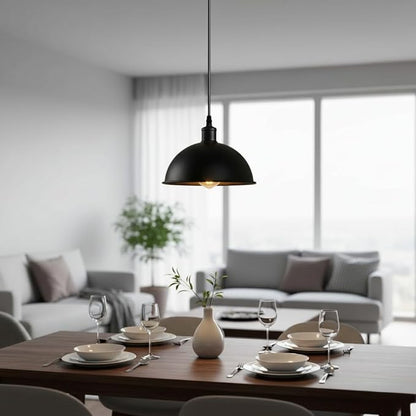Black Dome Adjustable Pulley Pendant Light – Retro Industrial E26 Hanging Ceiling Lamp Fixture for Kitchen Island, Dining Room, Living Room, Bar & Café Décor (2M, Black)