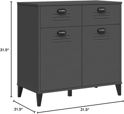 Industrial Sideboard Cabinet 31.5 x 31.5 x 31.5 in Matte Anthracite Engineered Wood Buffet with 2 Drawers for Living Room, Dining Area & Kitchen