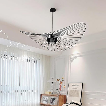 Modern Black Woven Chandelier, 55.1" Farmhouse Coastal Hat Pendant Light Fixtures Matte Black Handwoven Shade Boho Pendant Hanging Lamp for Kitchen Dining Room Bedroom Foyer Hallway